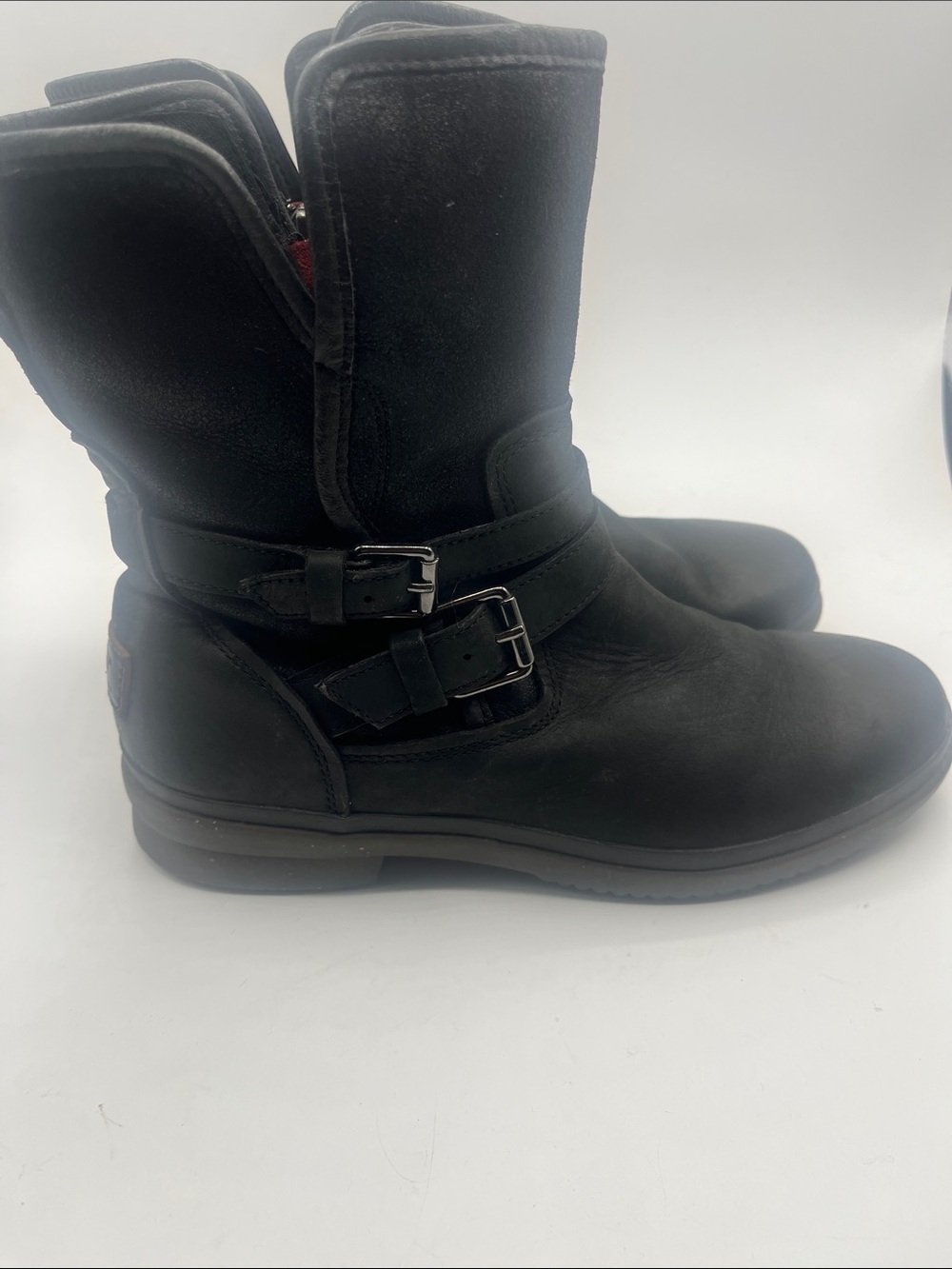 UGG Black Moto Buckle Mid-Calf Leather Boots